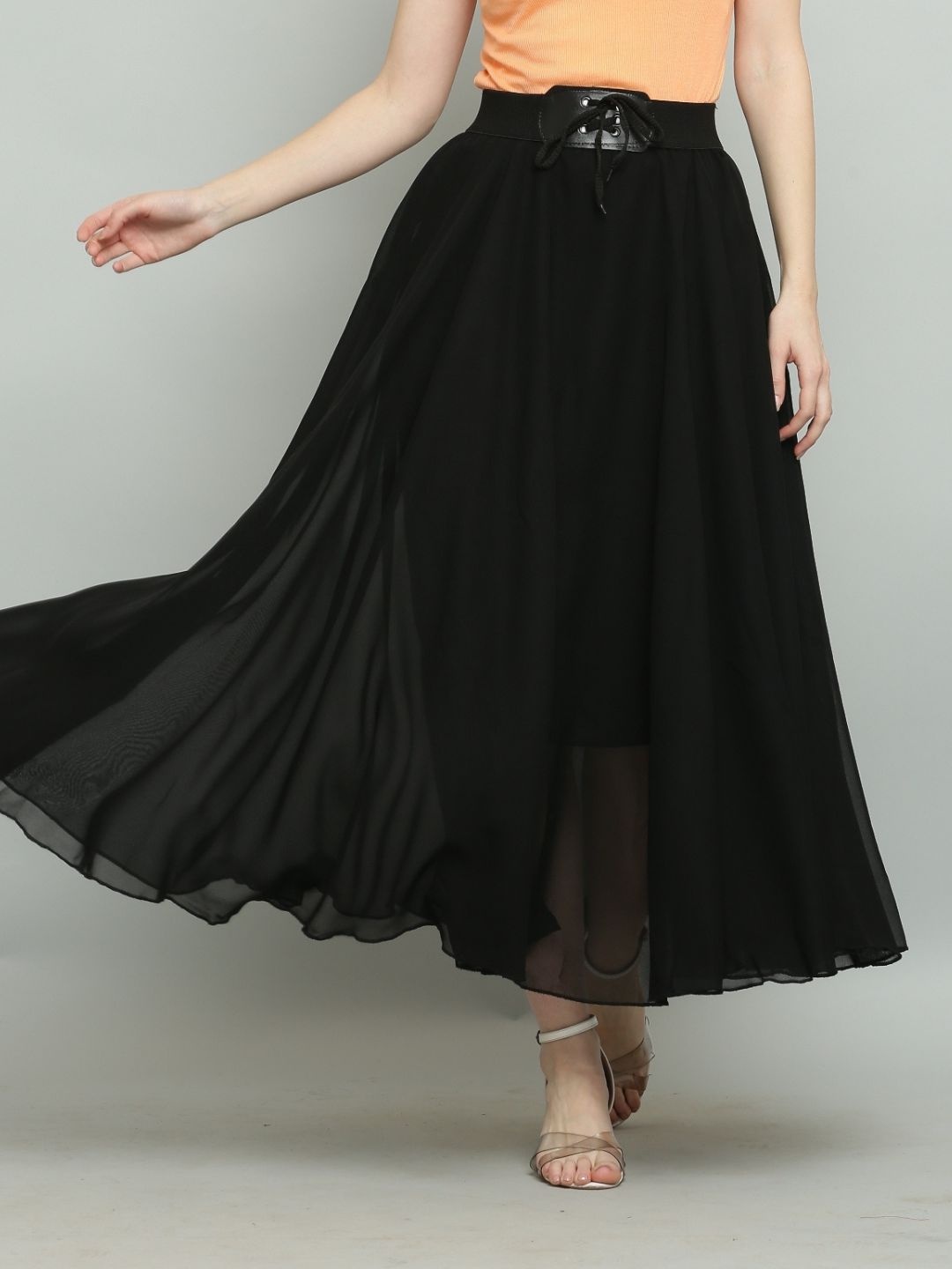 

Raabta Fashion Flared Maxi Skirts, Black