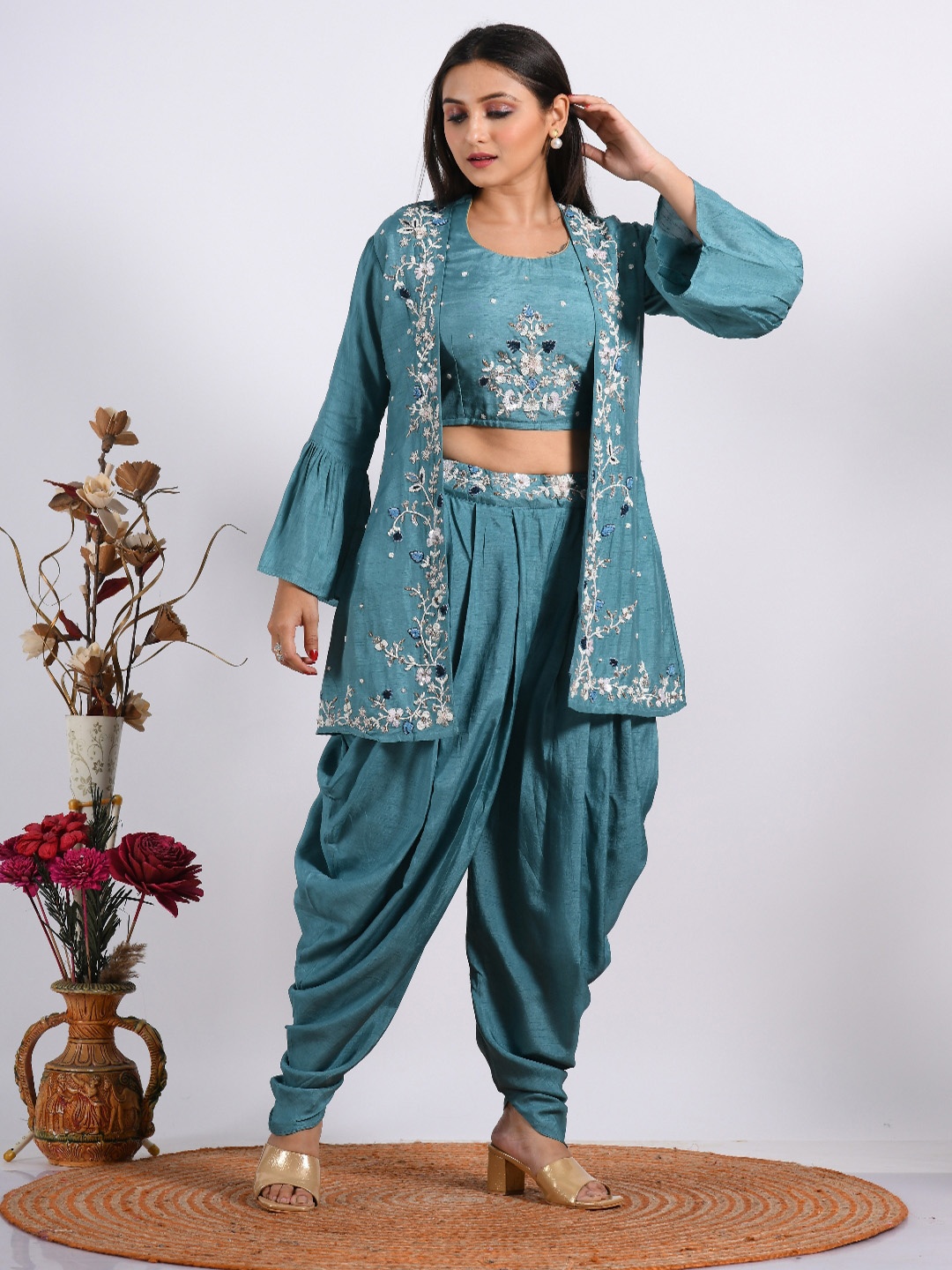 

Morchari Embroidered Three Piece Co-ords Set, Blue