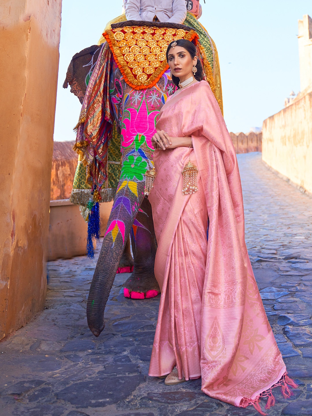 

Ishin Woven Design Zari Banarasi Saree, Pink