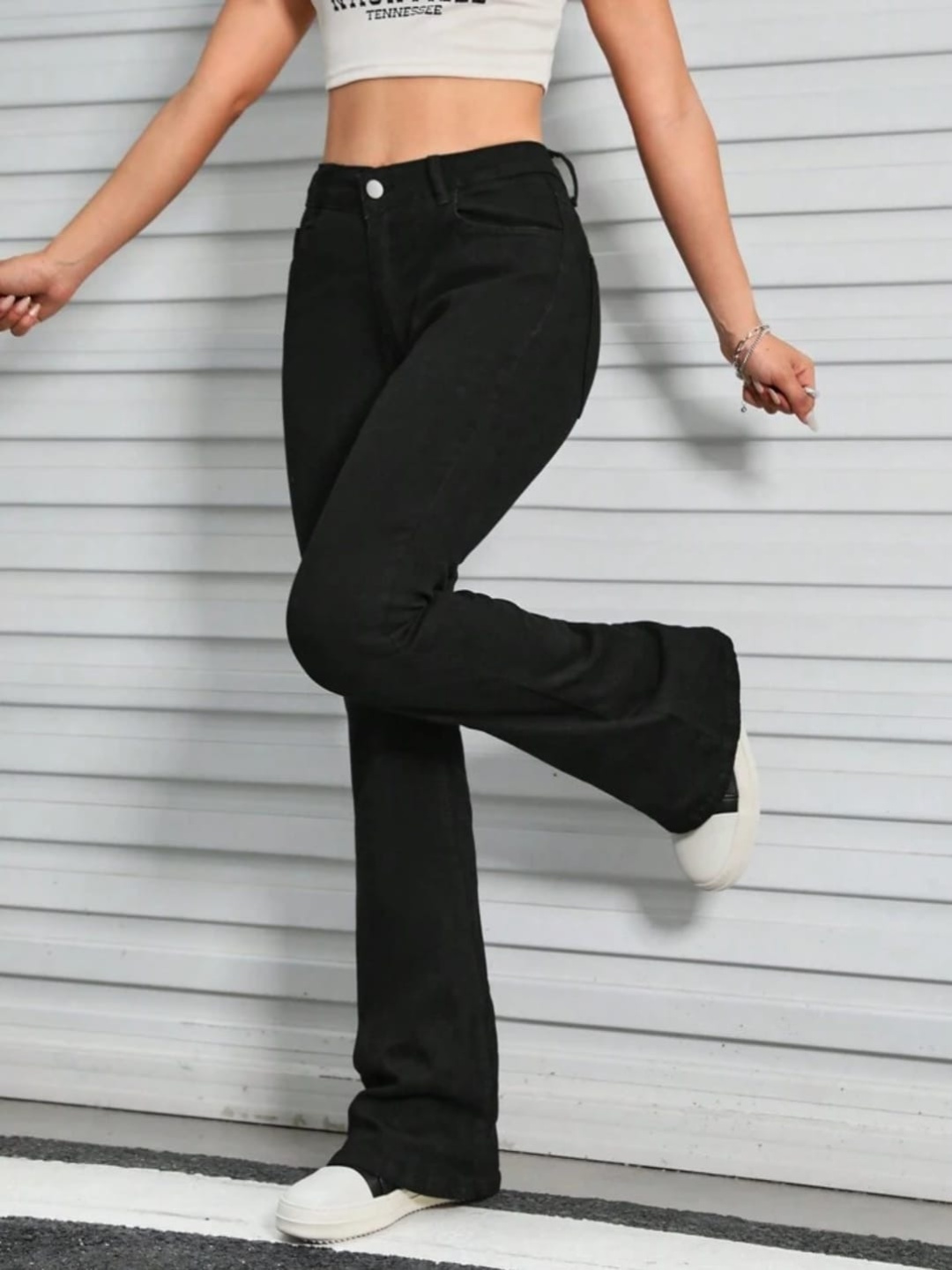 

Next One Women Smart Bootcut High-Rise Mildly Distressed Stretchable Jeans, Black