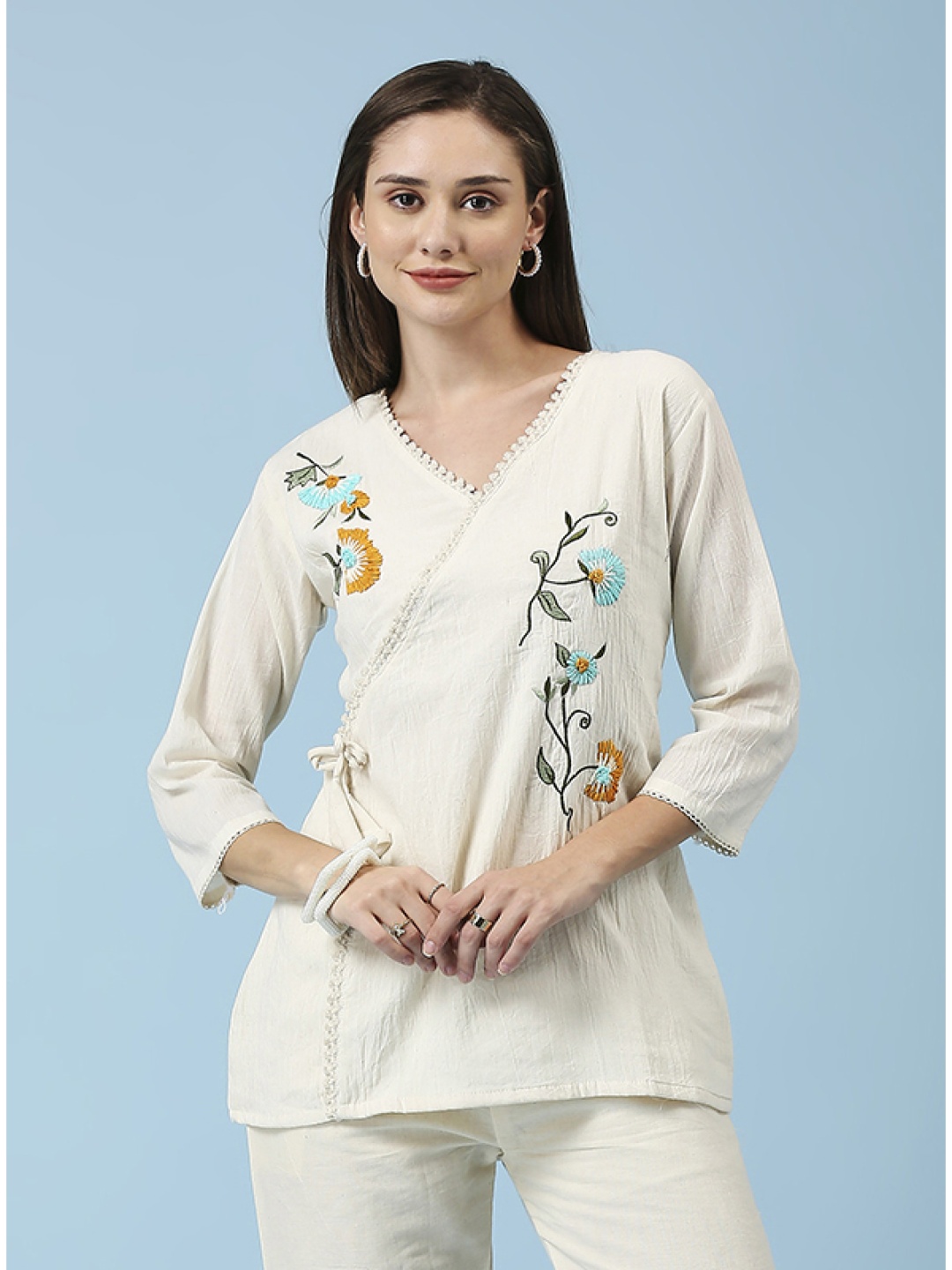 

YOELLA Organic Cotton Embroidered Bohemian Tunic, Off white