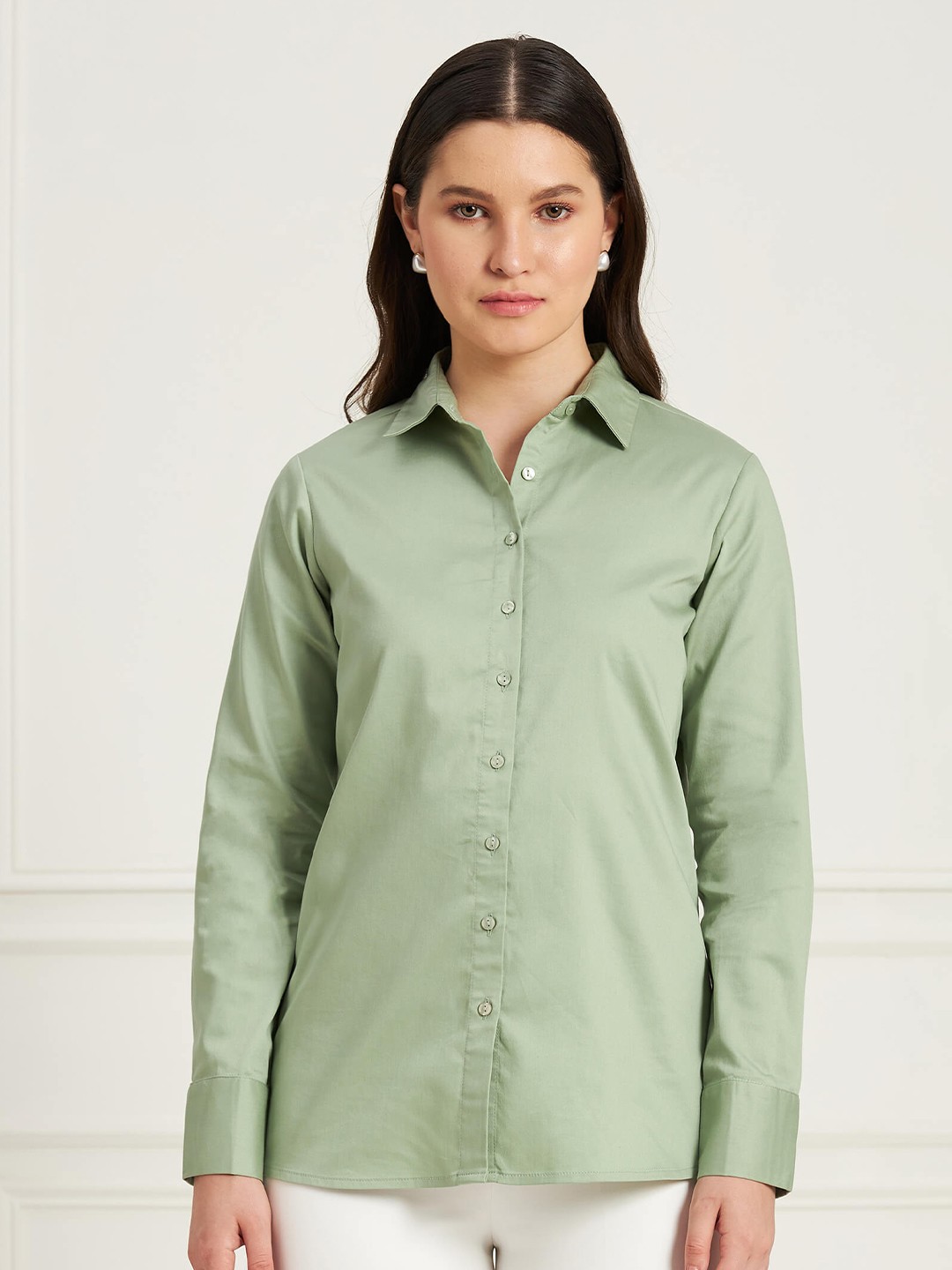 

SALT ATTIRE Women Modern Opaque Formal Shirt, Green