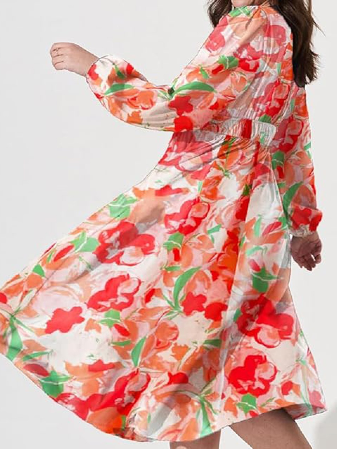 

LULU & SKY Floral Printed Puff Sleeve Fit & Flare Maxi Dress, Orange