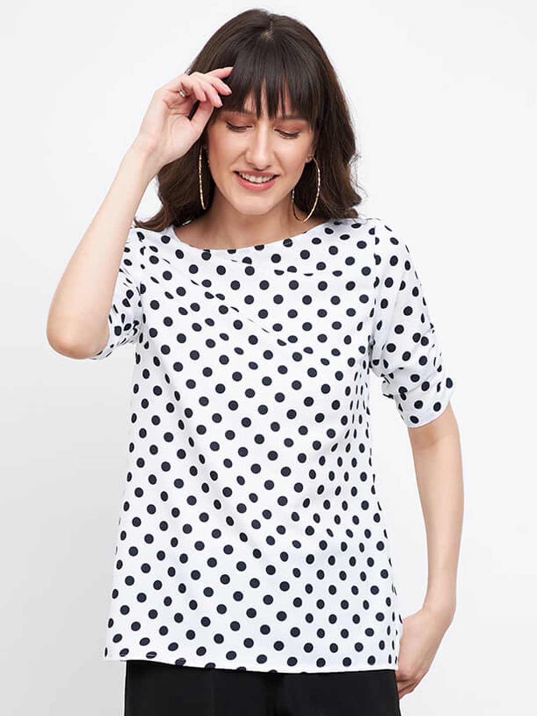 

SALT ATTIRE Polka Dot Print Styled Back Top, Black