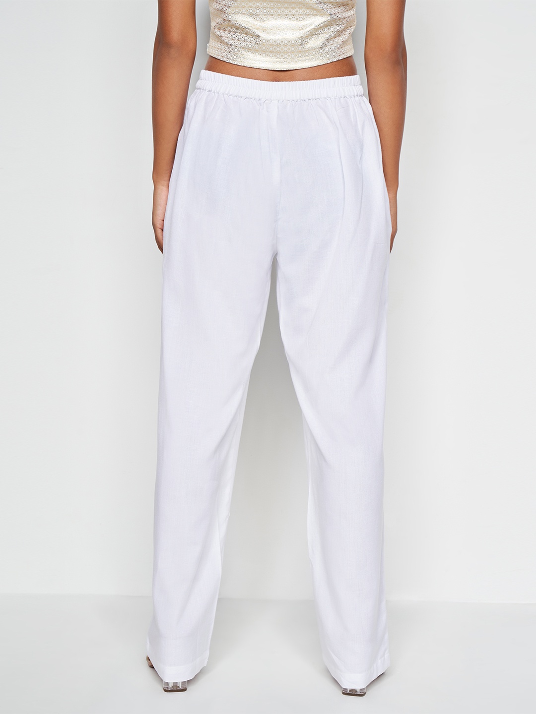 

Global Desi Women Mid-Rise Pleated Trousers, White