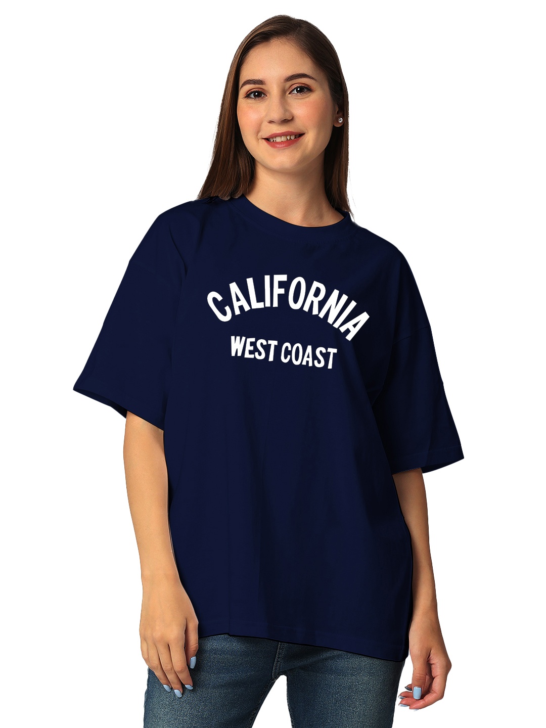 

STATUS MANTRA Women Typography Printed Bio Finish Pockets T-shirt, Navy blue