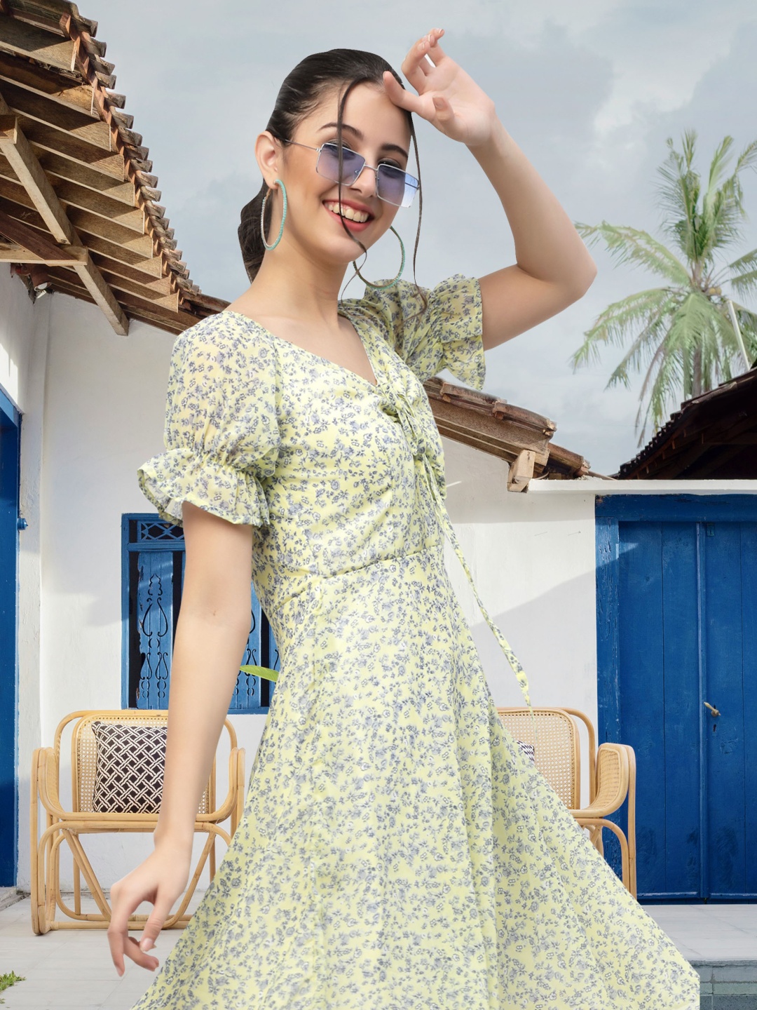 

MISS AYSE Floral Print Georgette Fit & Flare Midi Dress, Green