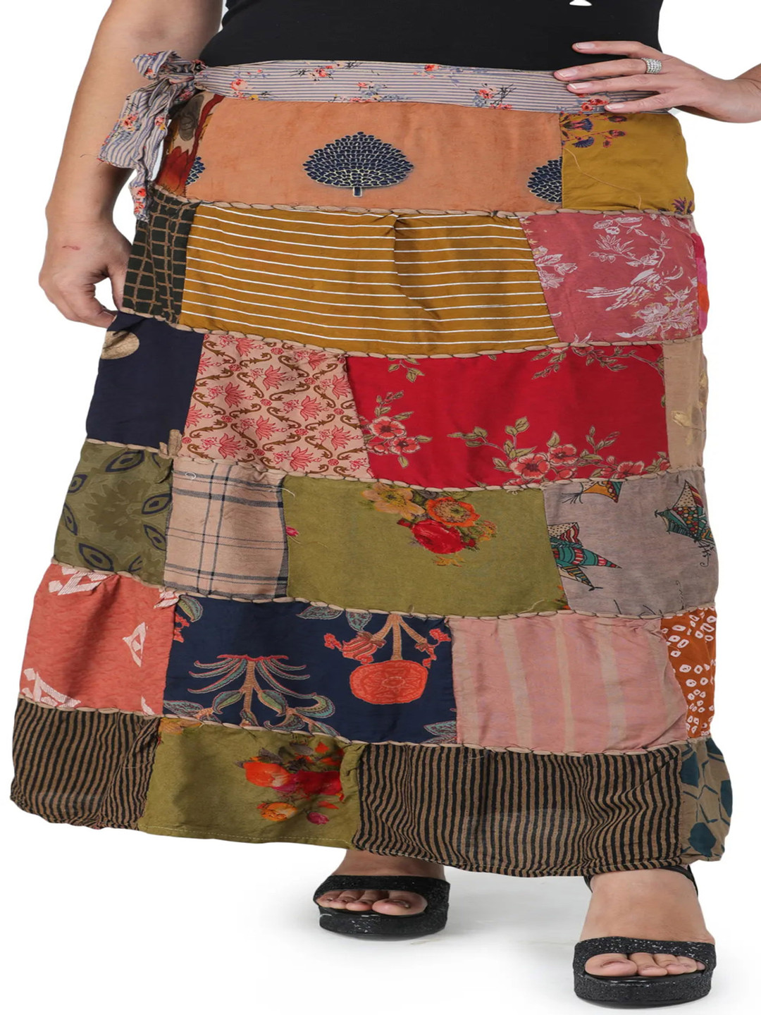 

Exotic India Printed Pure Cotton Wrap Maxi Skirt, Pink