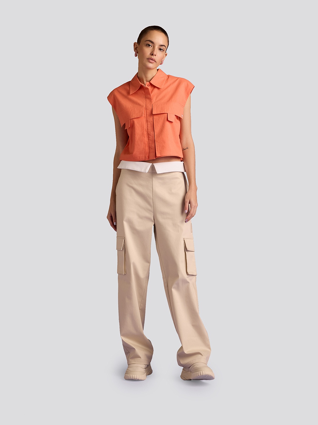 

Muvazo Cropped Shirt & Cargo Trousers Co-Ords, Orange