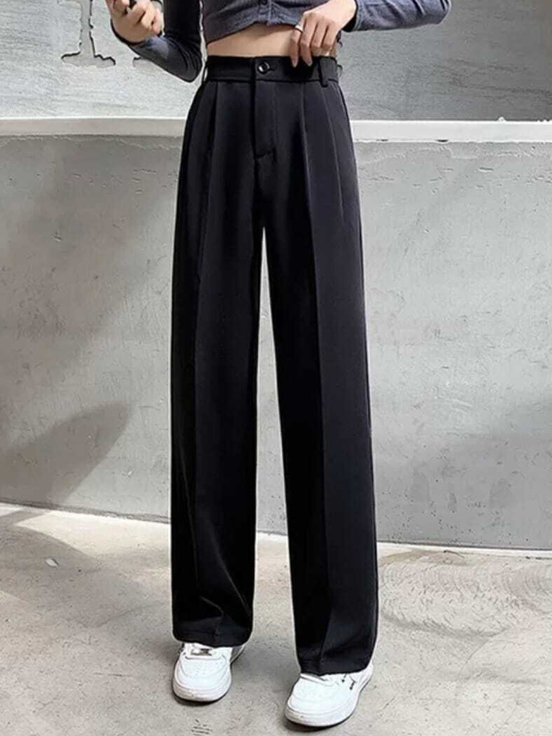 

Next One Women Smart Loose Fit High-Rise Easy Wash Pleated Trousers, Black
