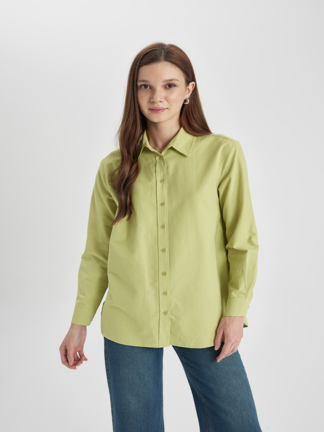 

DeFacto Spread Collar Casual Shirt, Green