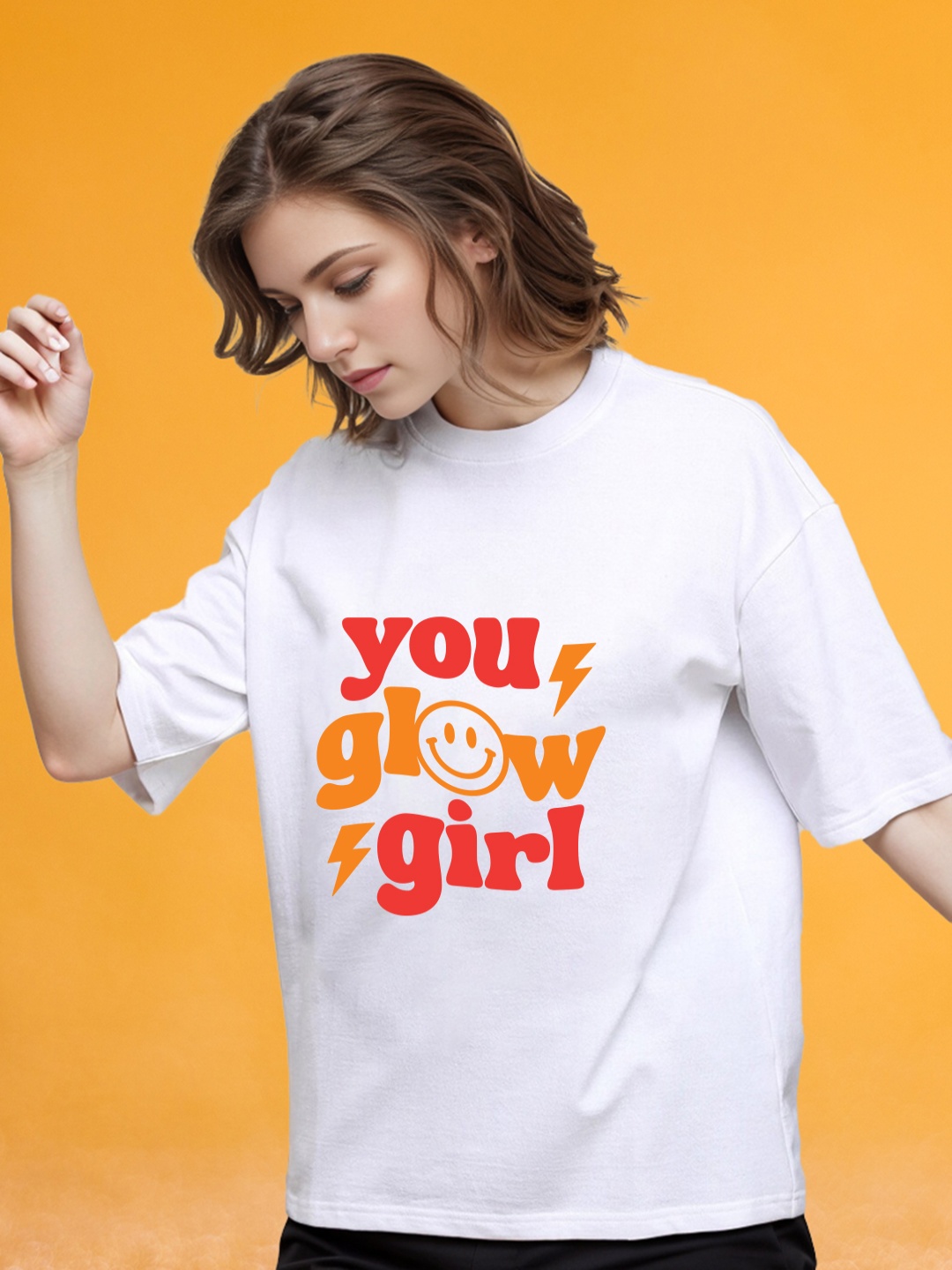 

Slenor Typography Printed Drop-Shoulder Oversized T Shirt, White