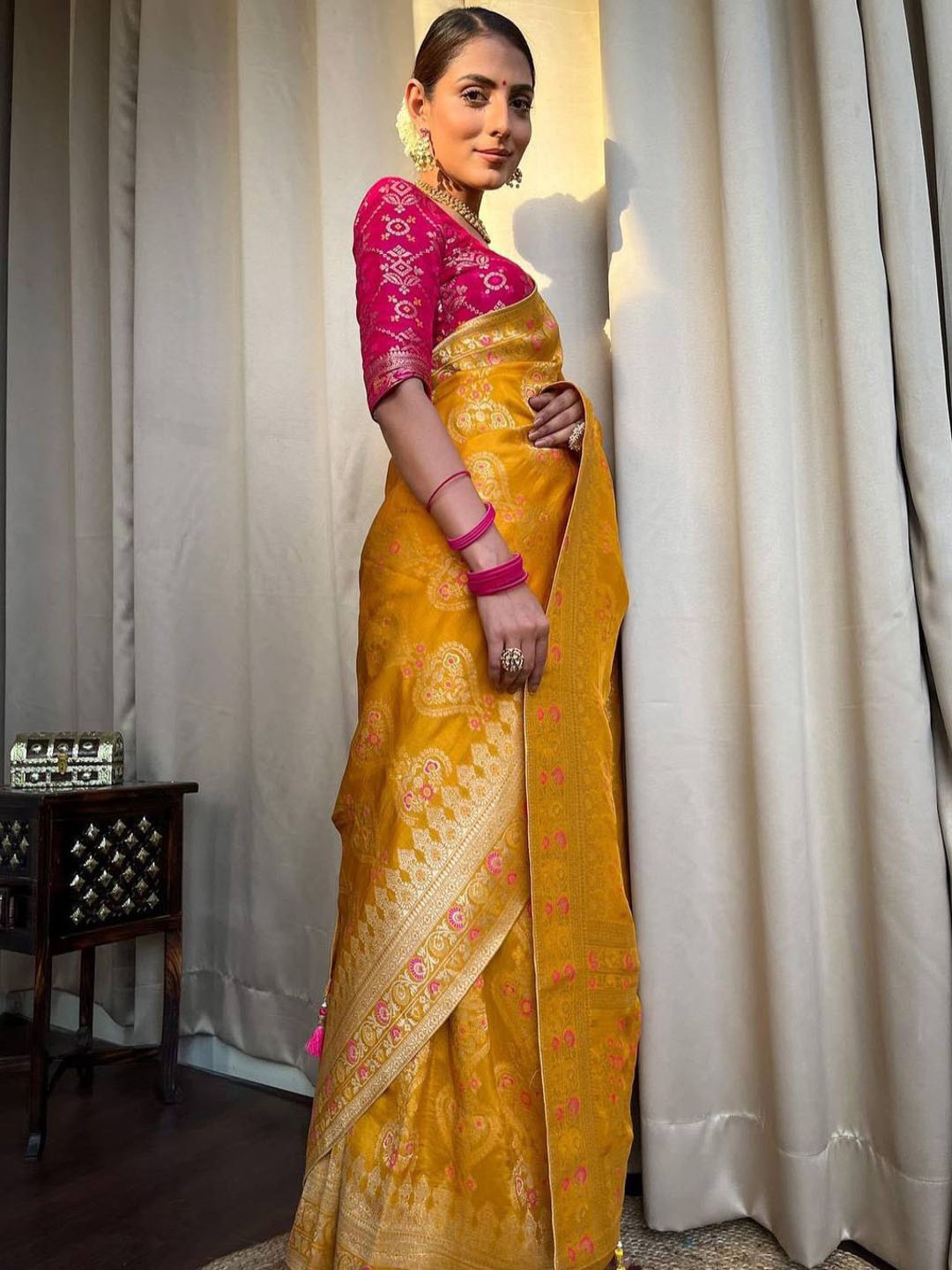 

Upalksh Woven Design Zari Kanjeevaram Saree, Yellow