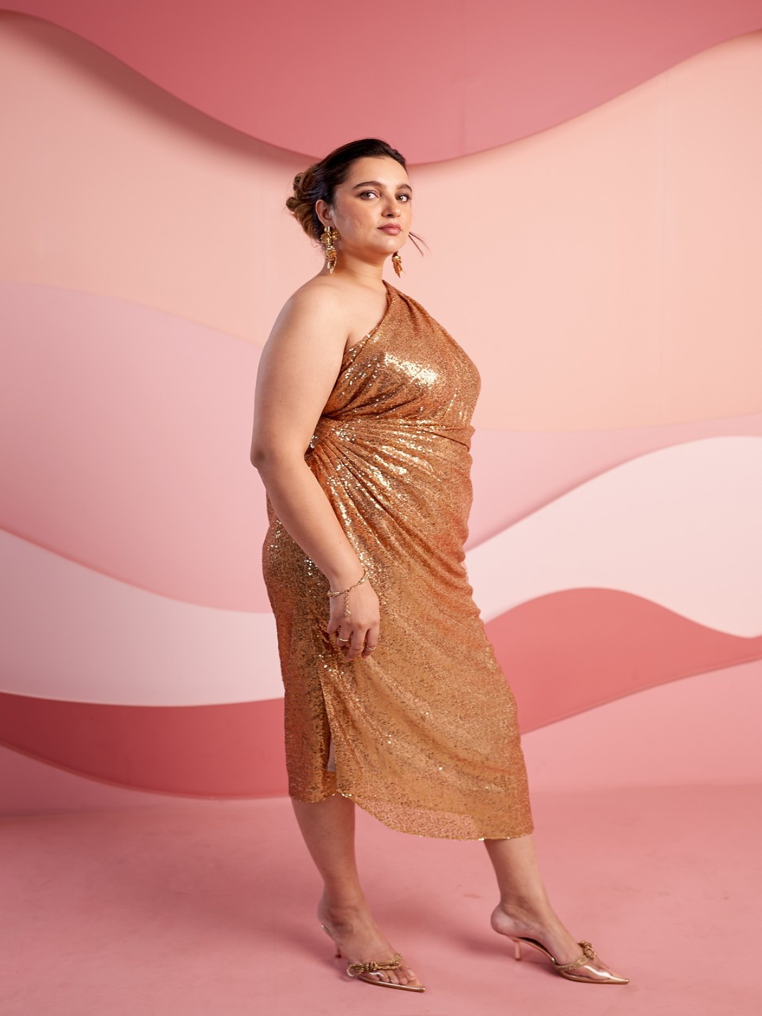 

VERB BY PALLAVI SINGHEE Embellished One Shoulder Sheath Midi Dress, Gold