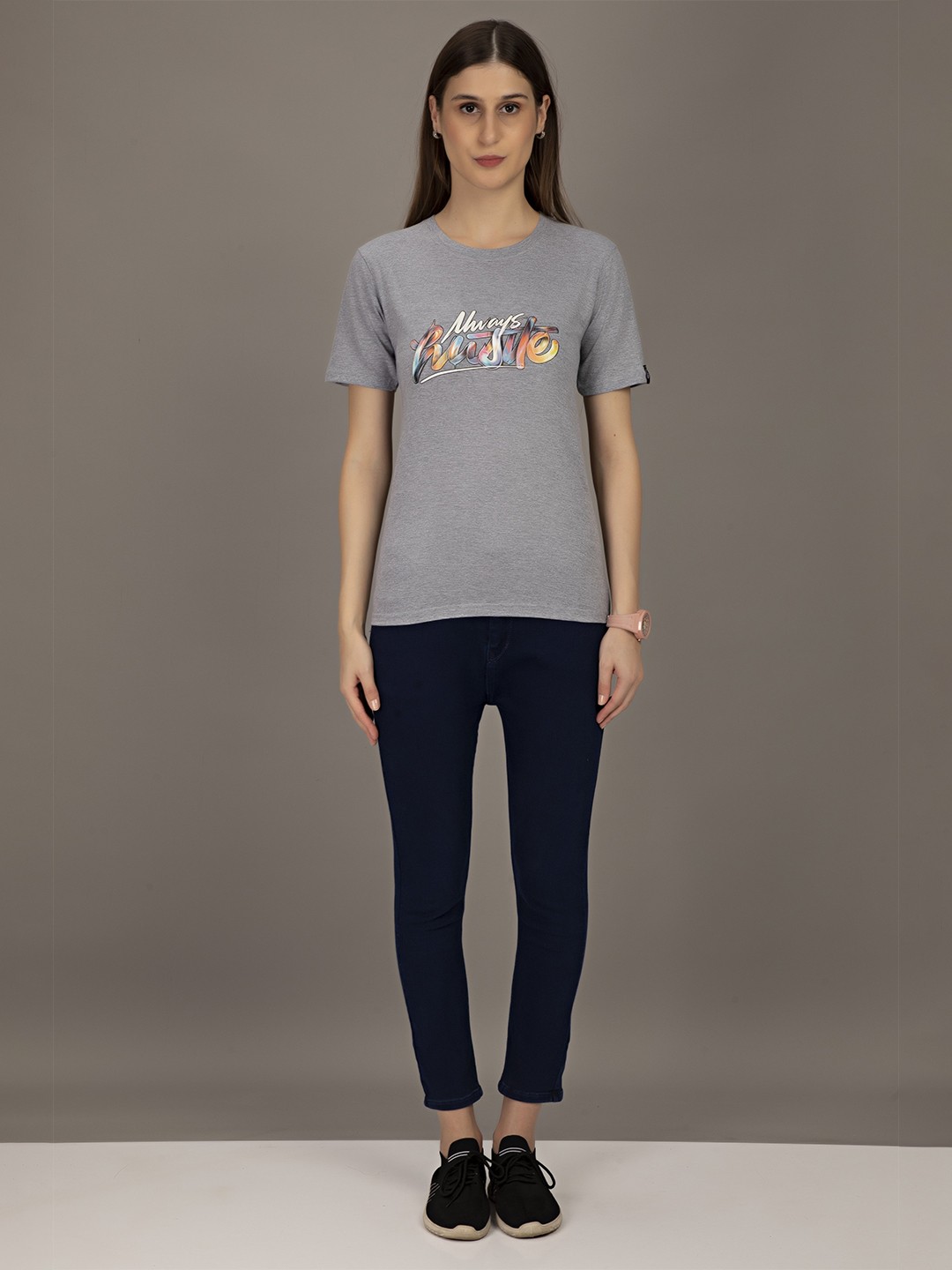 

STHULAS Typography Printed Pure Cotton T-shirt, Grey