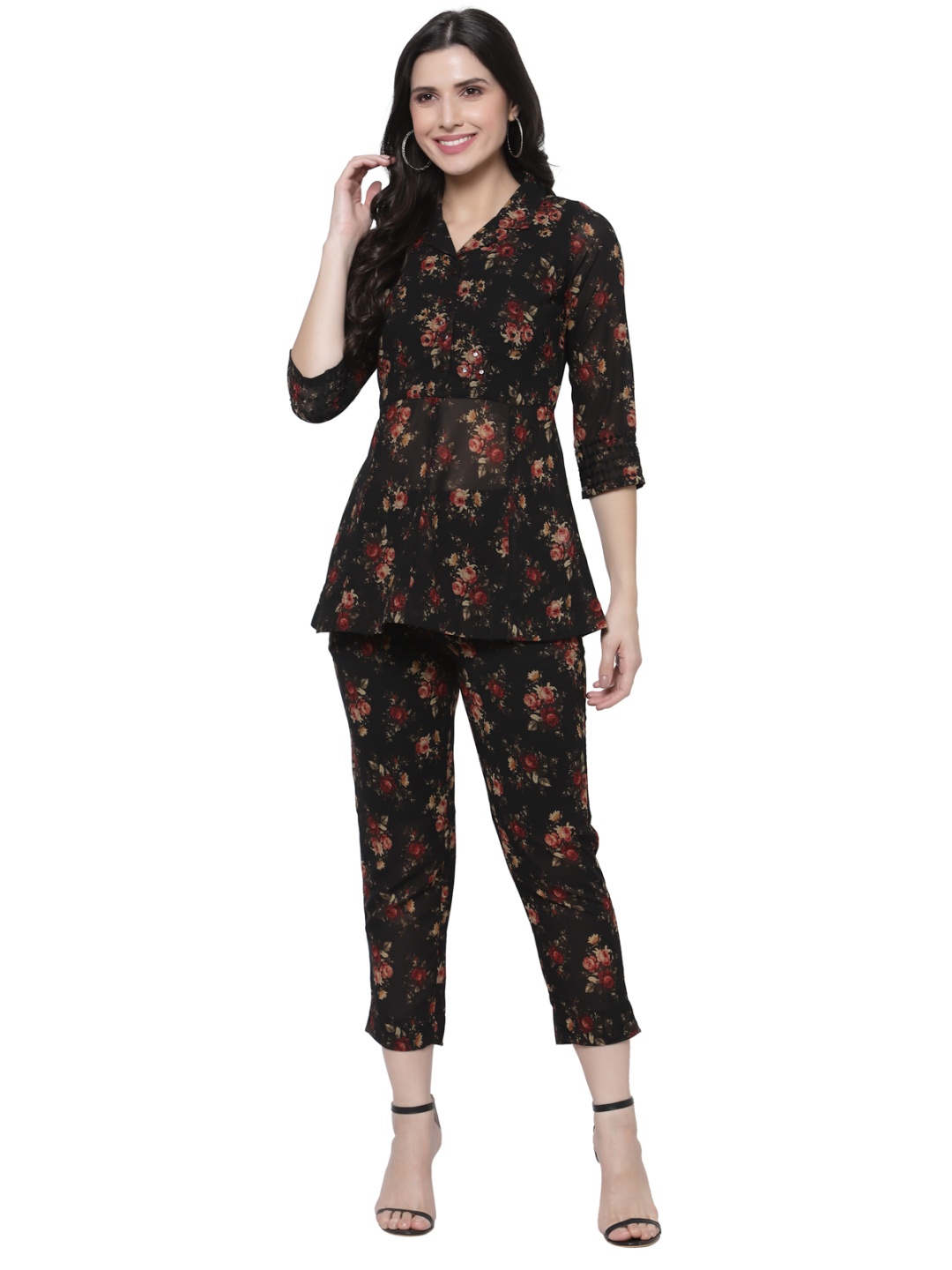 

KALINI Printed Shirt With Trousers Co-Ords, Black