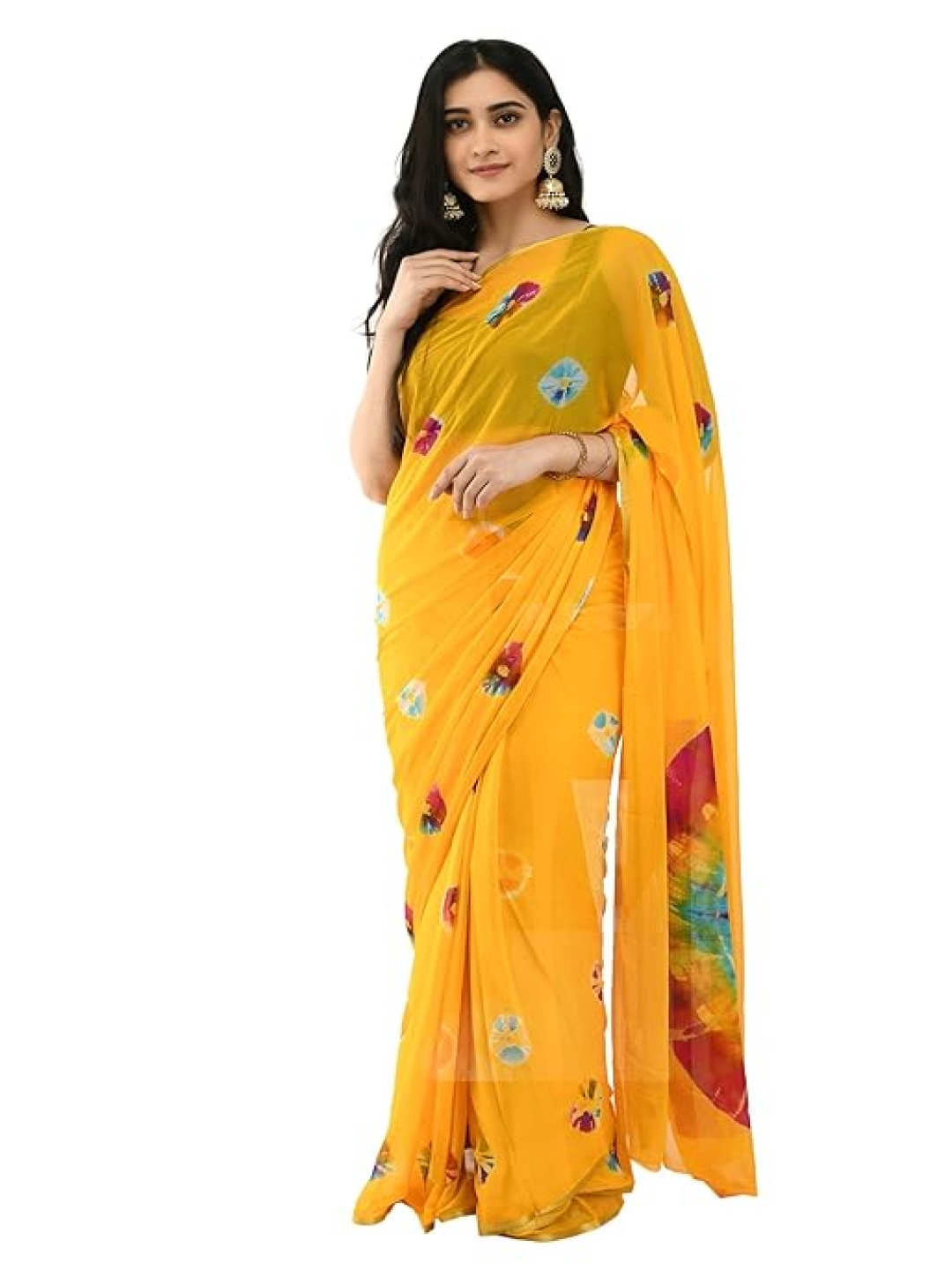

Reboot Fashions Zari Woven Tie and Dye Pure Chiffon Saree, Yellow