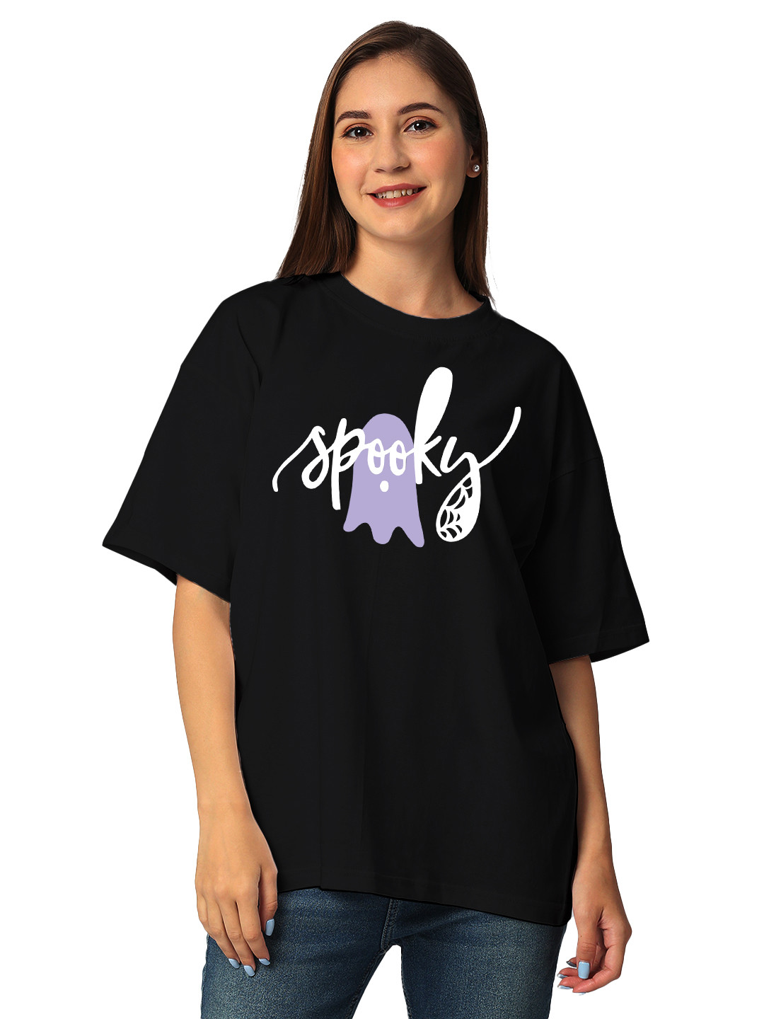 

STATUS MANTRA Women Printed Extended Sleeves Bio Finish Applique T-shirt, Black