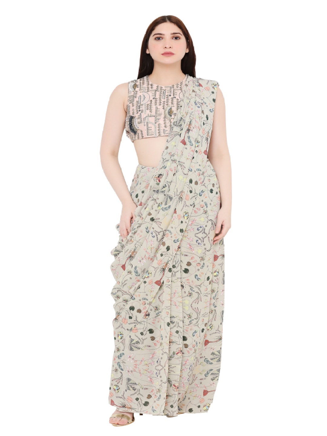 

Payal Singhal Floral Printed Saree, Cream