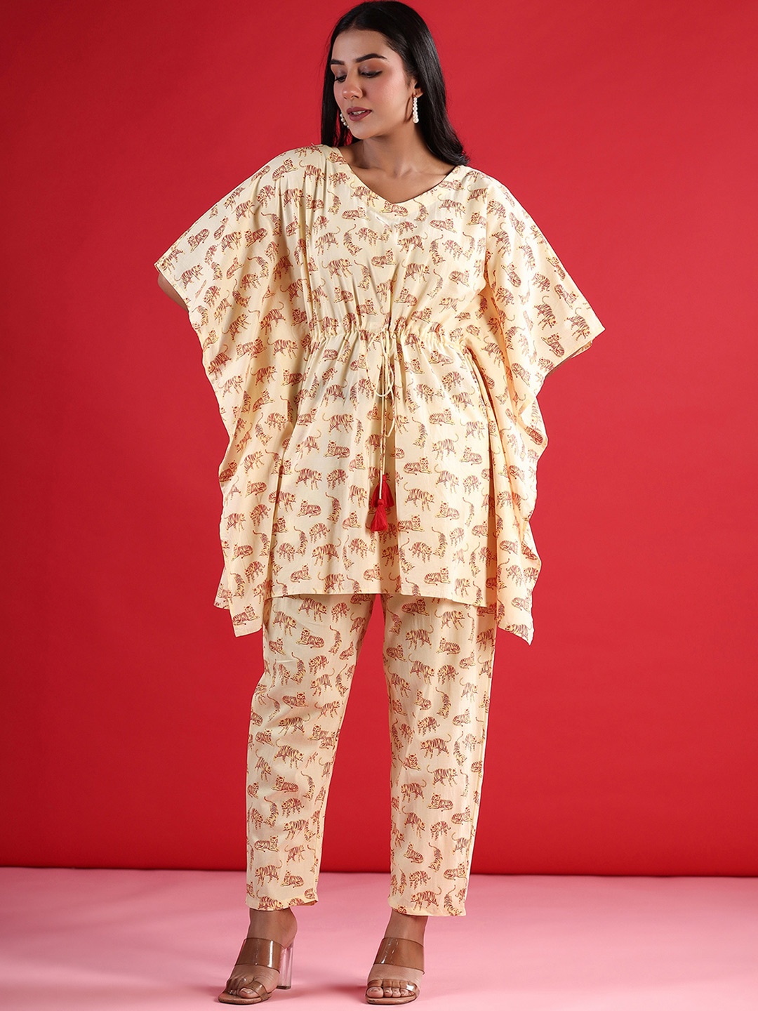 

Indo Era Printed Pure Cotton Top & Trouser Co-Ord Set, Yellow