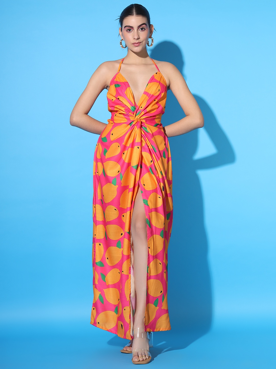 

BAESD Print Halter Neck Maxi Dress, Pink