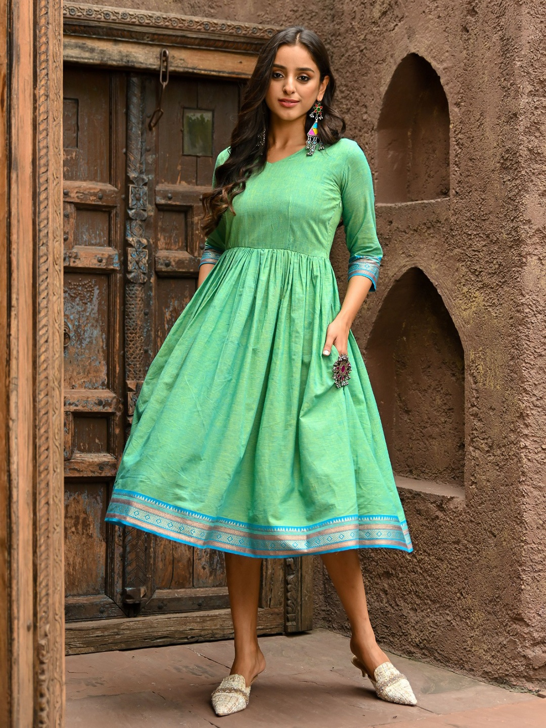 

Vinya Fit & Flare Midi Dress, Green
