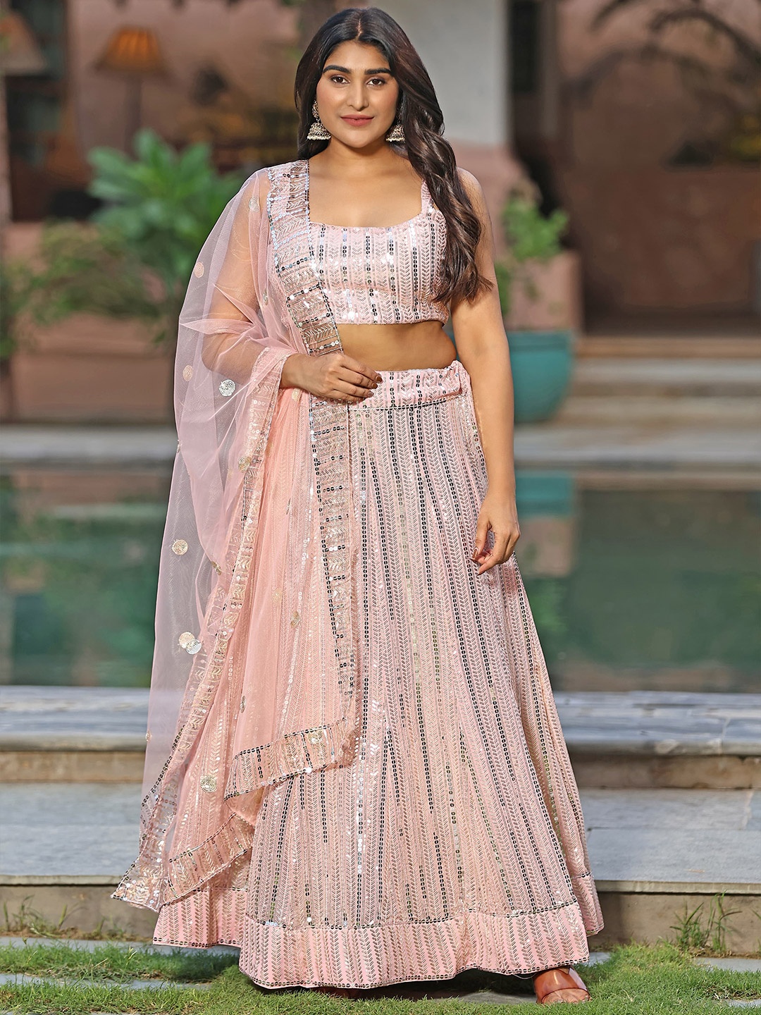 

Rujave Embellished Thread Work Semi-Stitched Lehenga & Unstitched Blouse With Dupatta, Pink