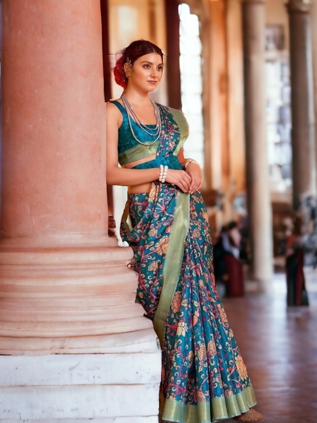 

Stylum Ethnic Motif Zari Woven Bhagalpuri Saree, Teal