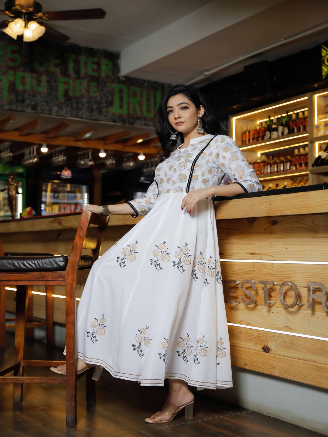 

Ayan Women Floral Printed Flared Sleeves Kurta, White