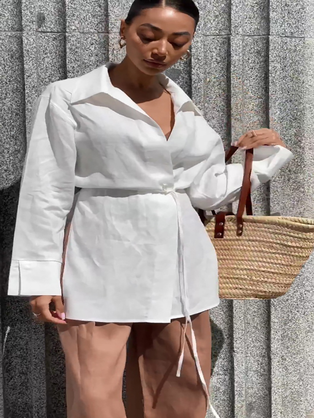 

MIAKEE Women Solid Opaque Oversized Longline Casual Shirt, White