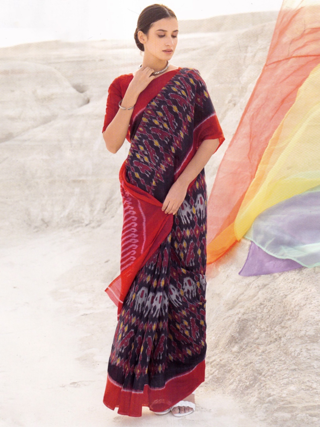 

Exotic India Pure Cotton Ikat Saree, Black