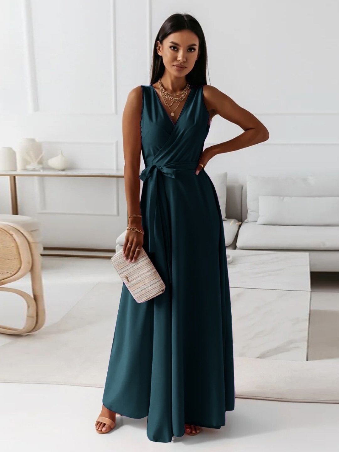 

StyleCast Green Sleeveless V-Neck Maxi Dress