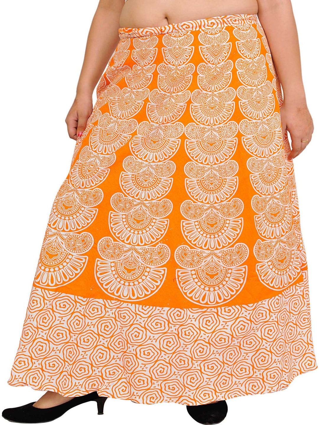 

Exotic India Printed A-line Maxi Skirt, Orange