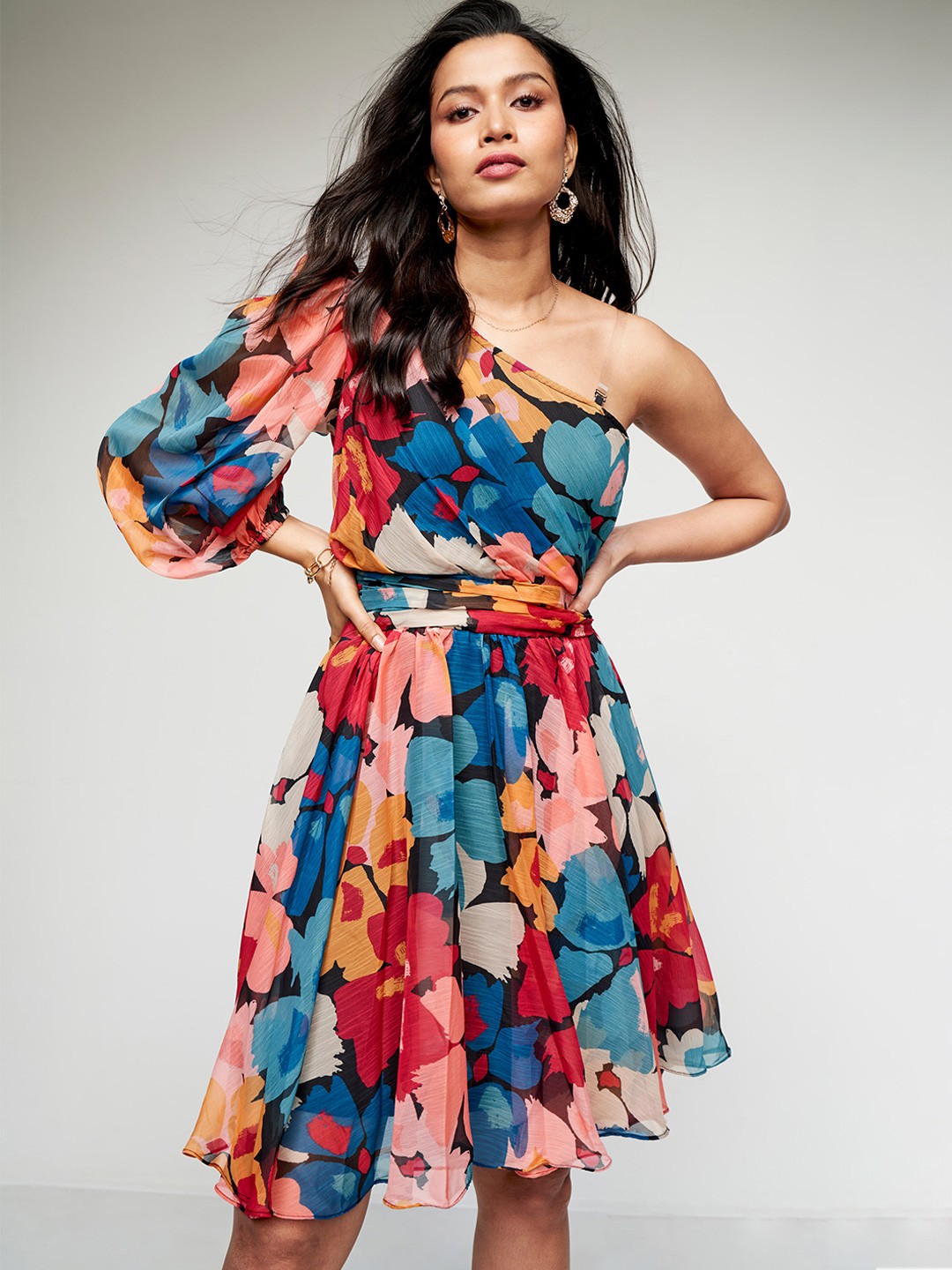 

AND Floral Print Fit & Flare Midi Dress, Blue