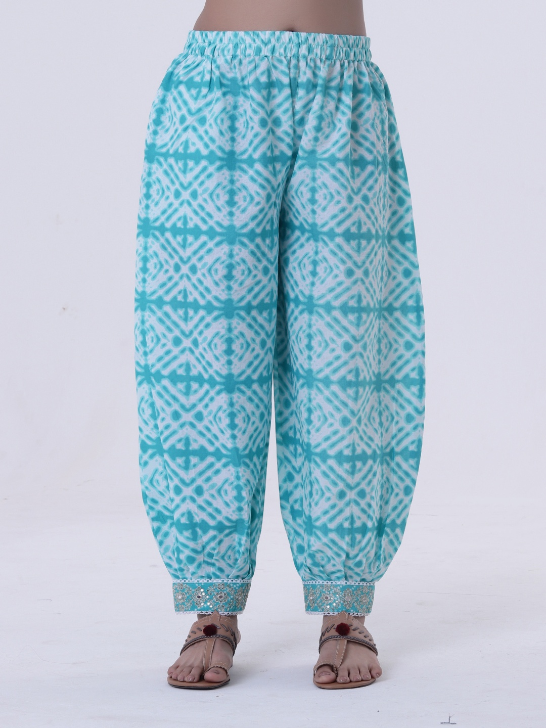 

TJORI Women Floral Printed Jodhpuris Trousers, Turquoise blue