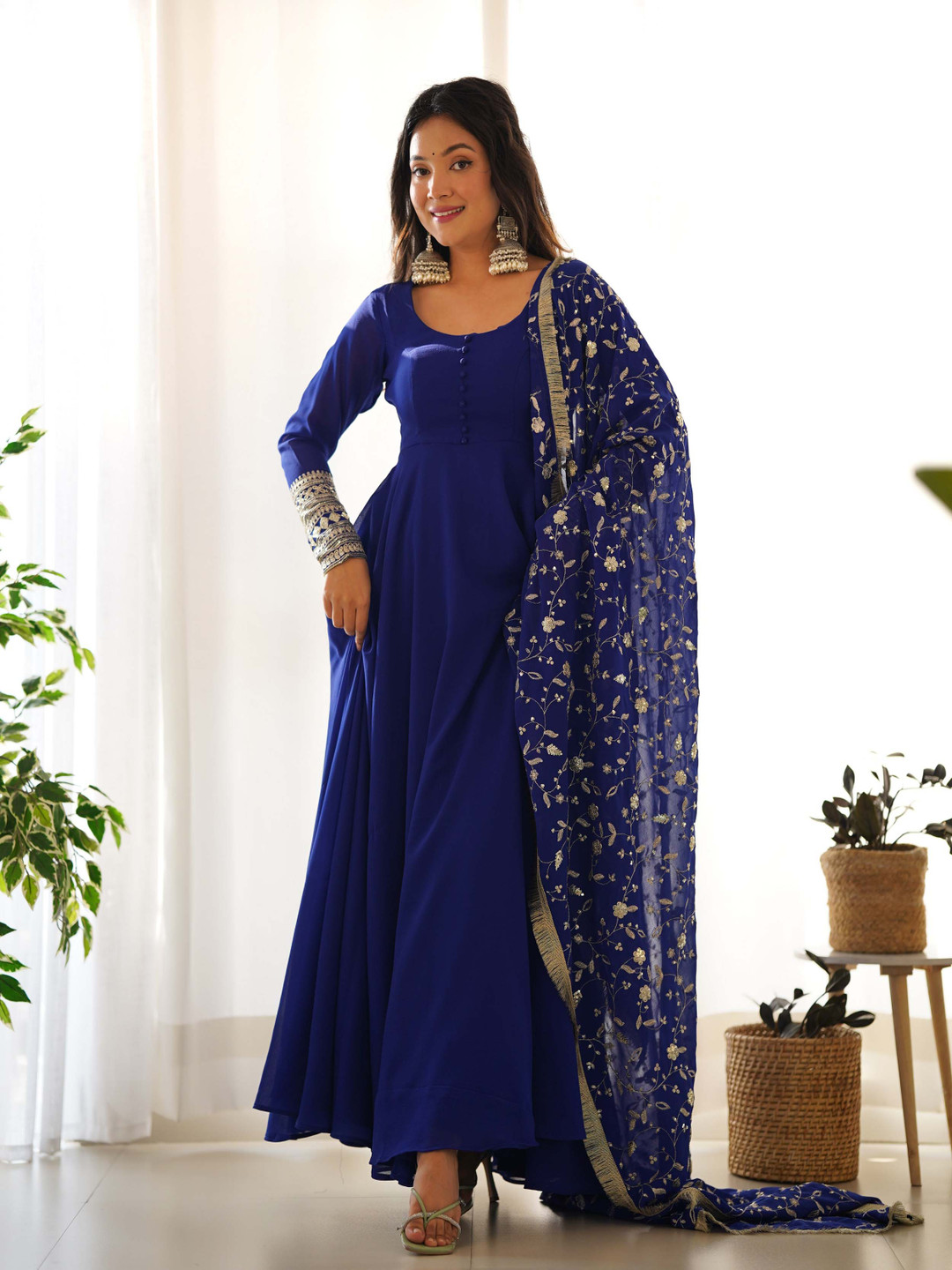 

KALINI Women Anarkali Kurta with Trousers With Dupatta, Blue