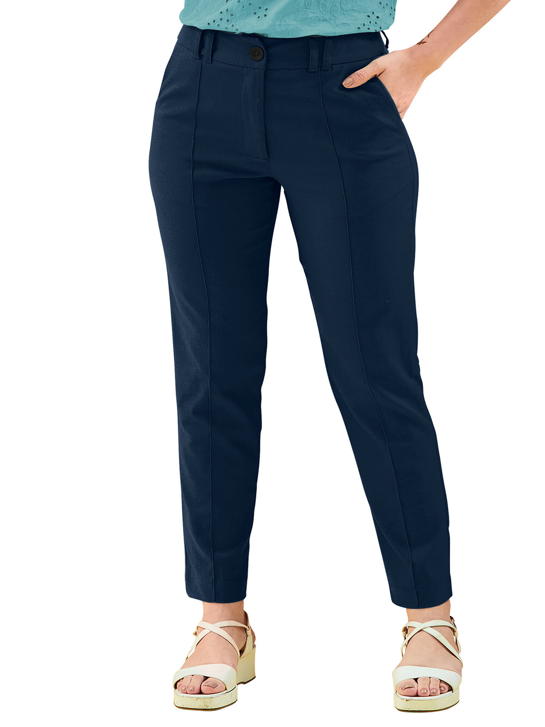 

BAESD Women Relaxed Straight Leg Straight Fit Easy Wash Trousers, Blue