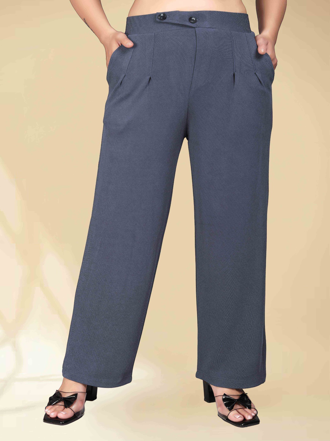 

N N ENTERPRISE Women High-Rise Relaxed Easy Wash Pleated Trousers, Grey