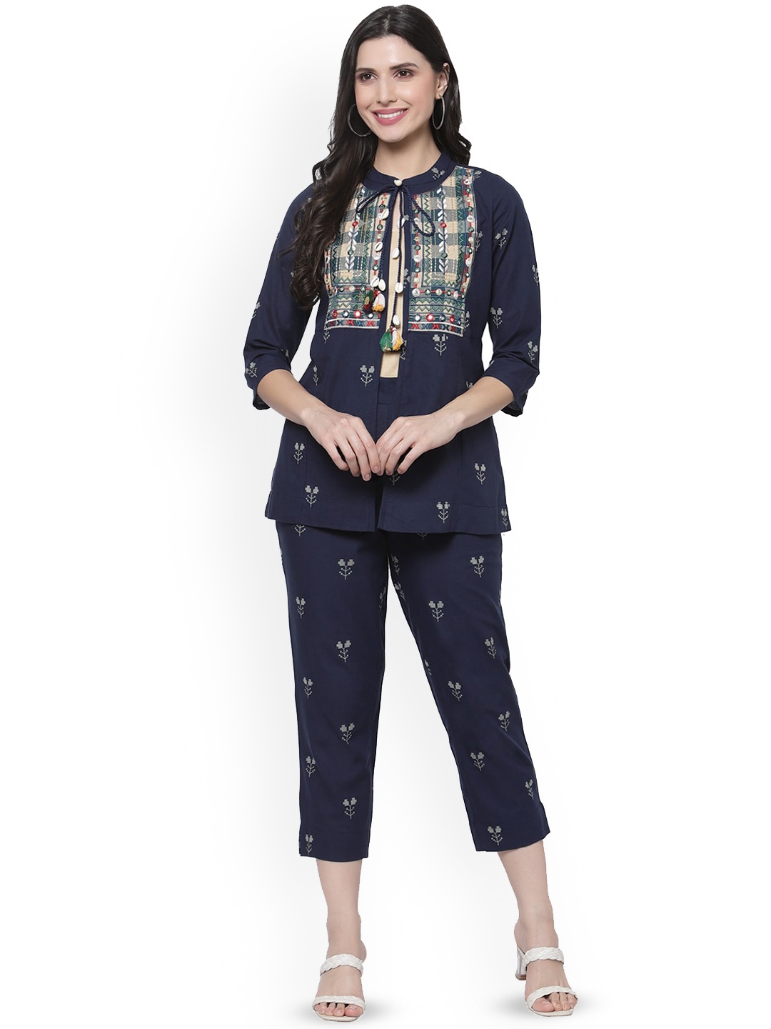 

KALINI Printed Pure Cotton Top With Trouser, Navy blue