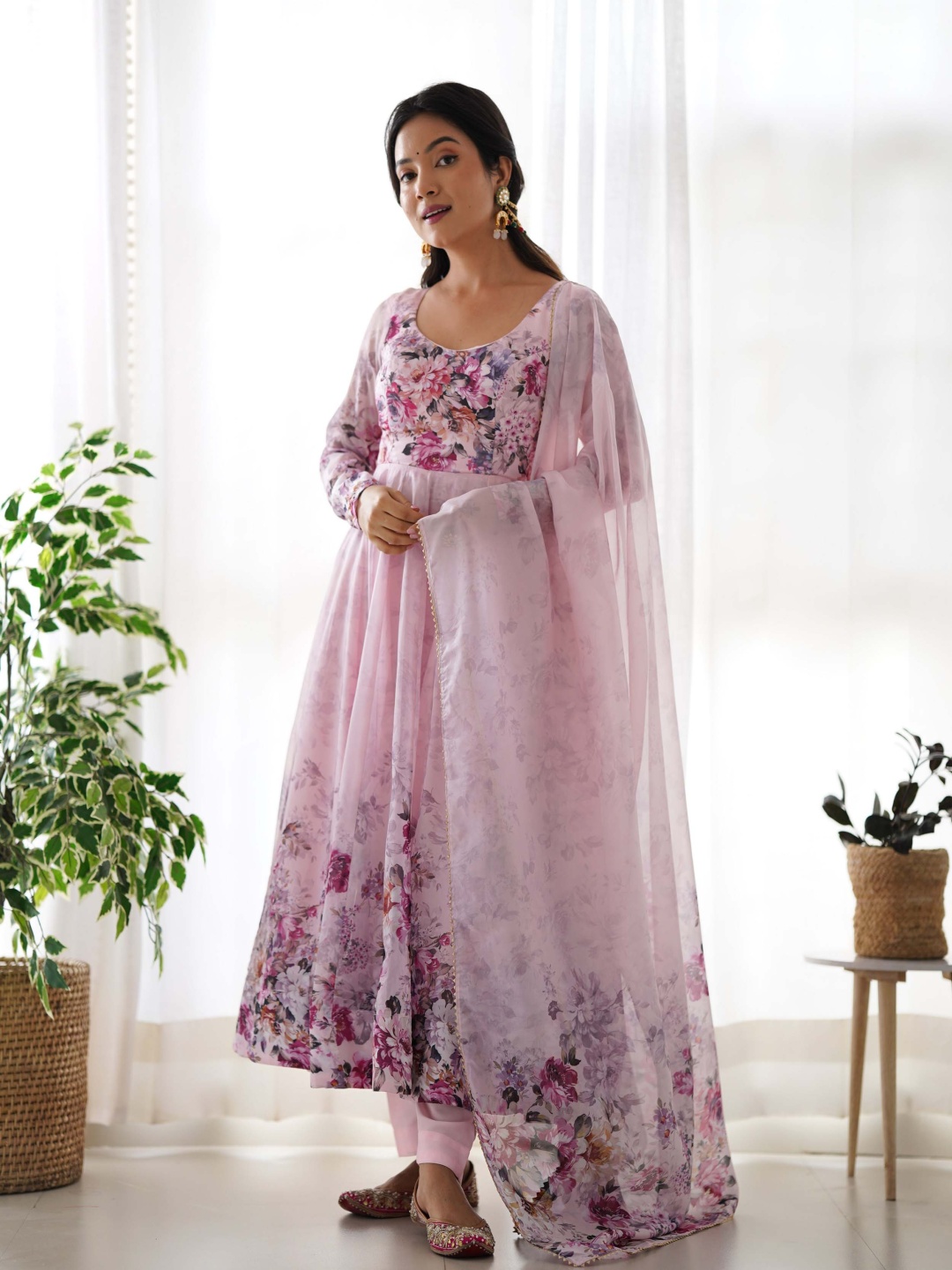 

KALINI Floral Printed Regular Kurta with Trousers & Dupatta, Pink