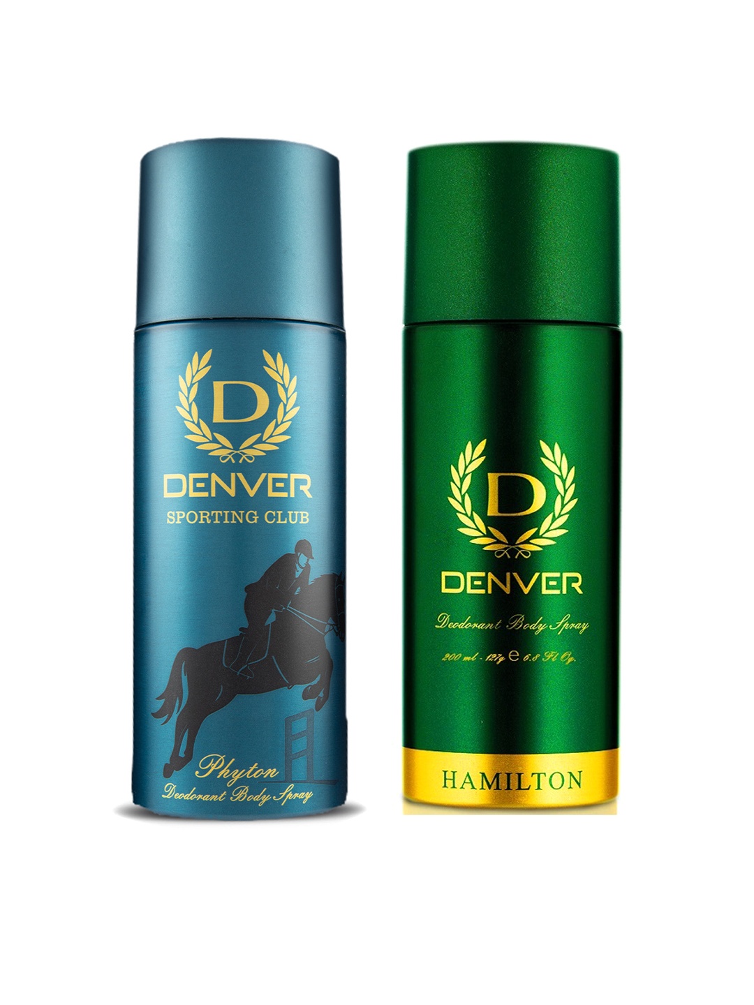 

Denver Men Set of 2 Long Lasting Deodorant - Hamilton 200ml & Sporting Club Phyton 165ml, Green