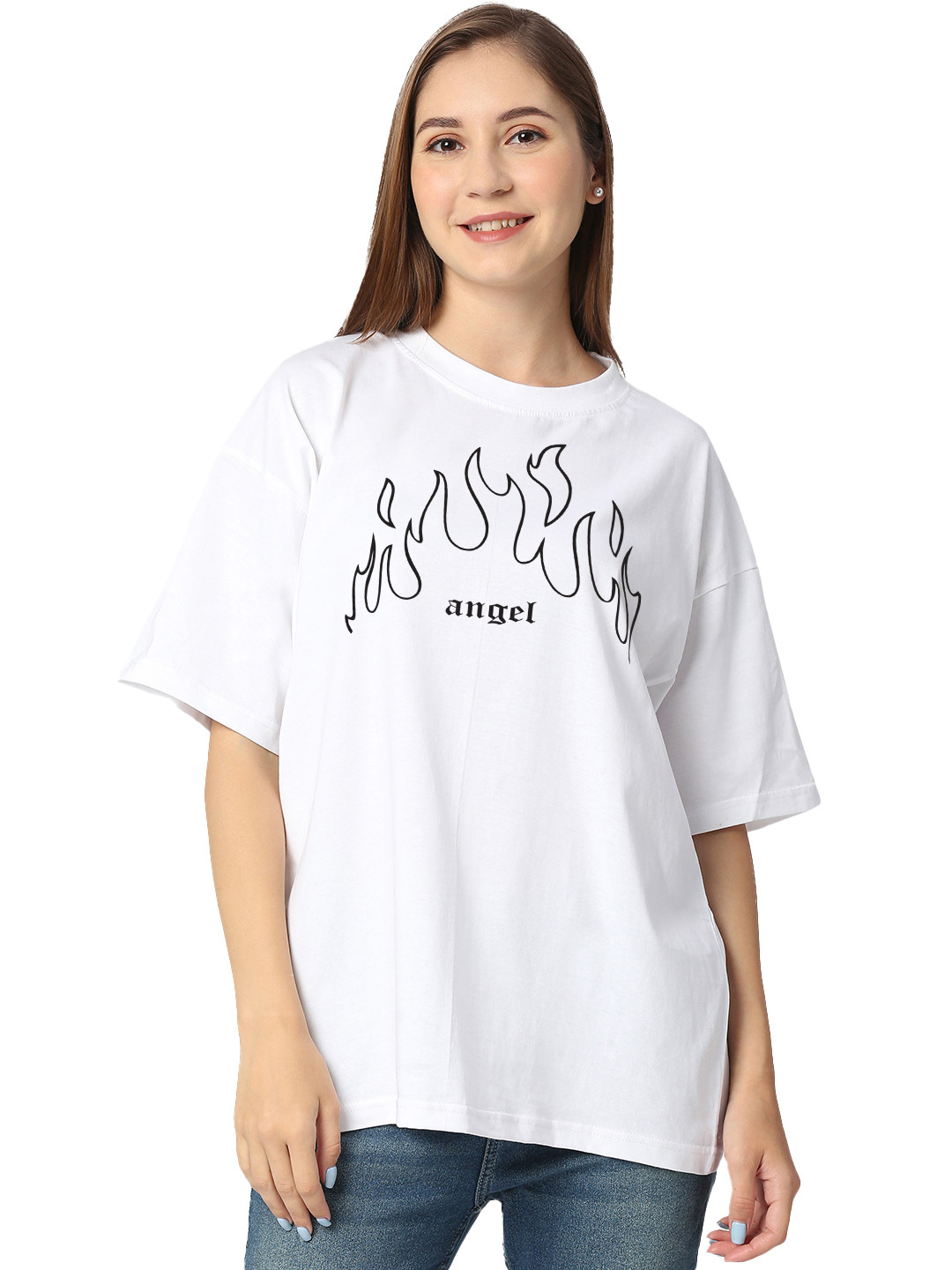 

STATUS MANTRA Women Typography Printed Bio Finish Raw Edge T-shirt, White