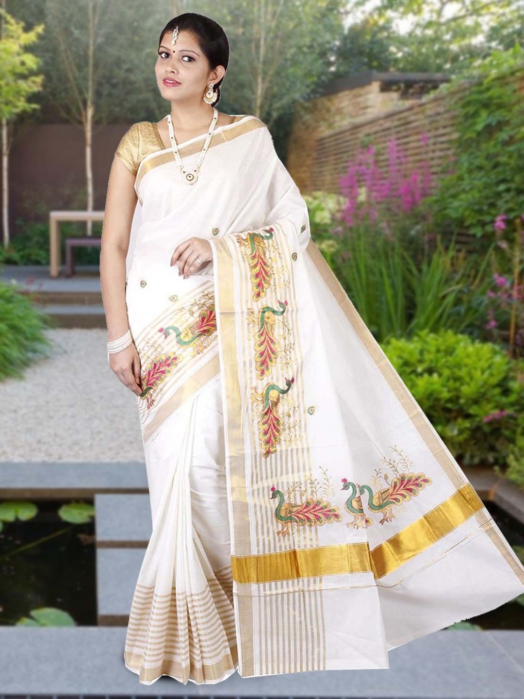 

Rst R Selvamani Tex Zari Pure Cotton Ready to Wear Kasavu Saree, Off white