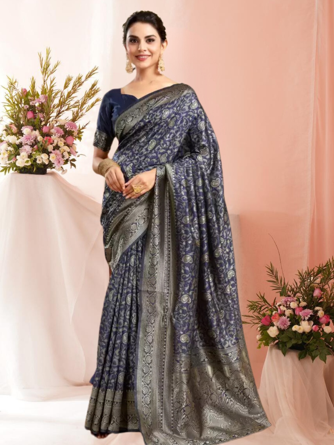 

MAGMINA Woven Design Zari Art Silk Banarasi Saree, Blue