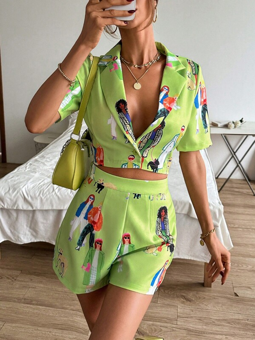 

TANDUL V-Neck Floral Print Wrap Dress, Green