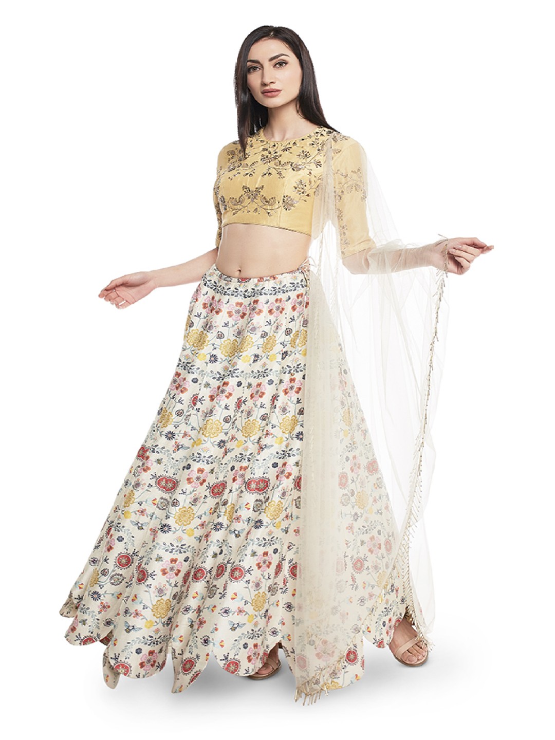 

Payal Singhal Floral Embroidered Ready to Wear Lehenga & Blouse With Dupatta, Cream