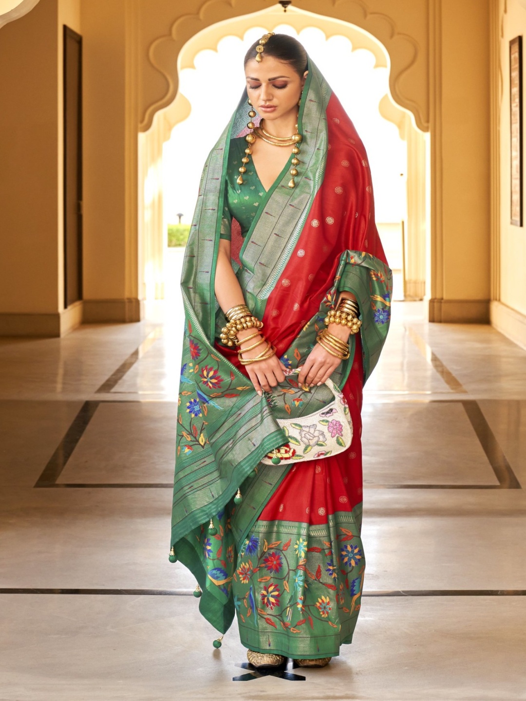 

MySilkLove Woven Designed Zari Paithani Saree, Red