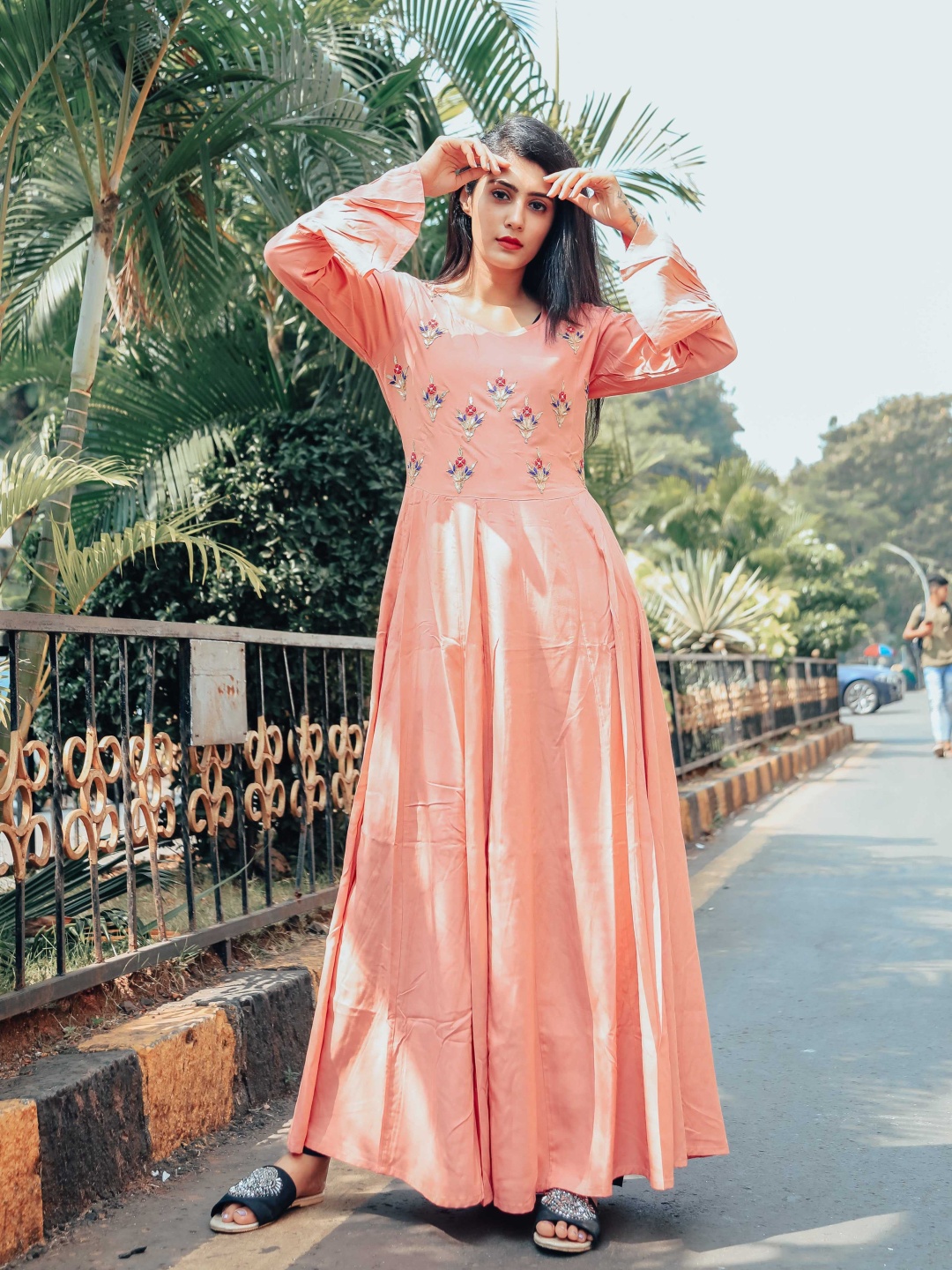 

Chandbaali Floral Maxi Dress, Peach