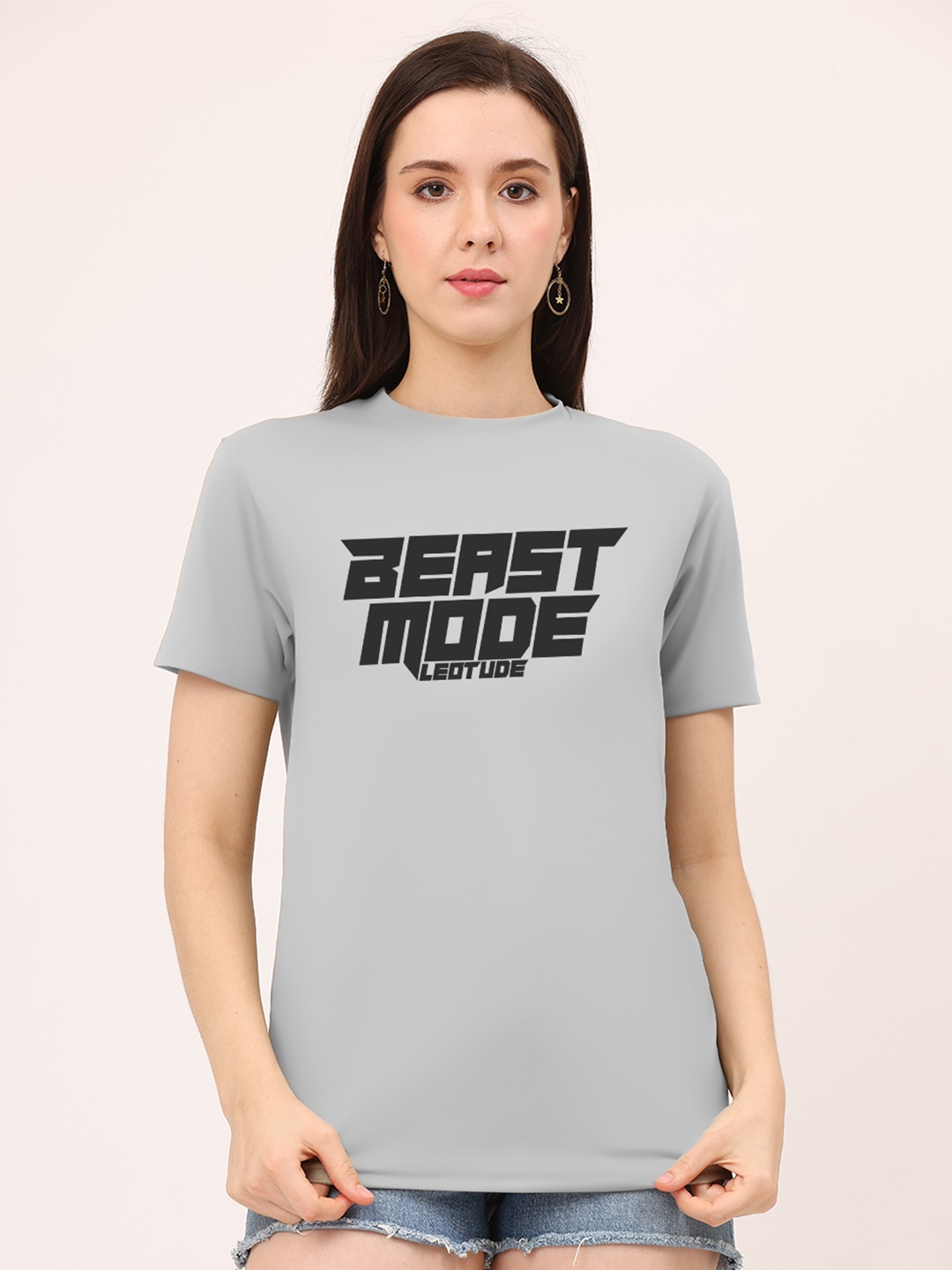 

Leotude Women Typography Printed Boxy T-shirt, Grey