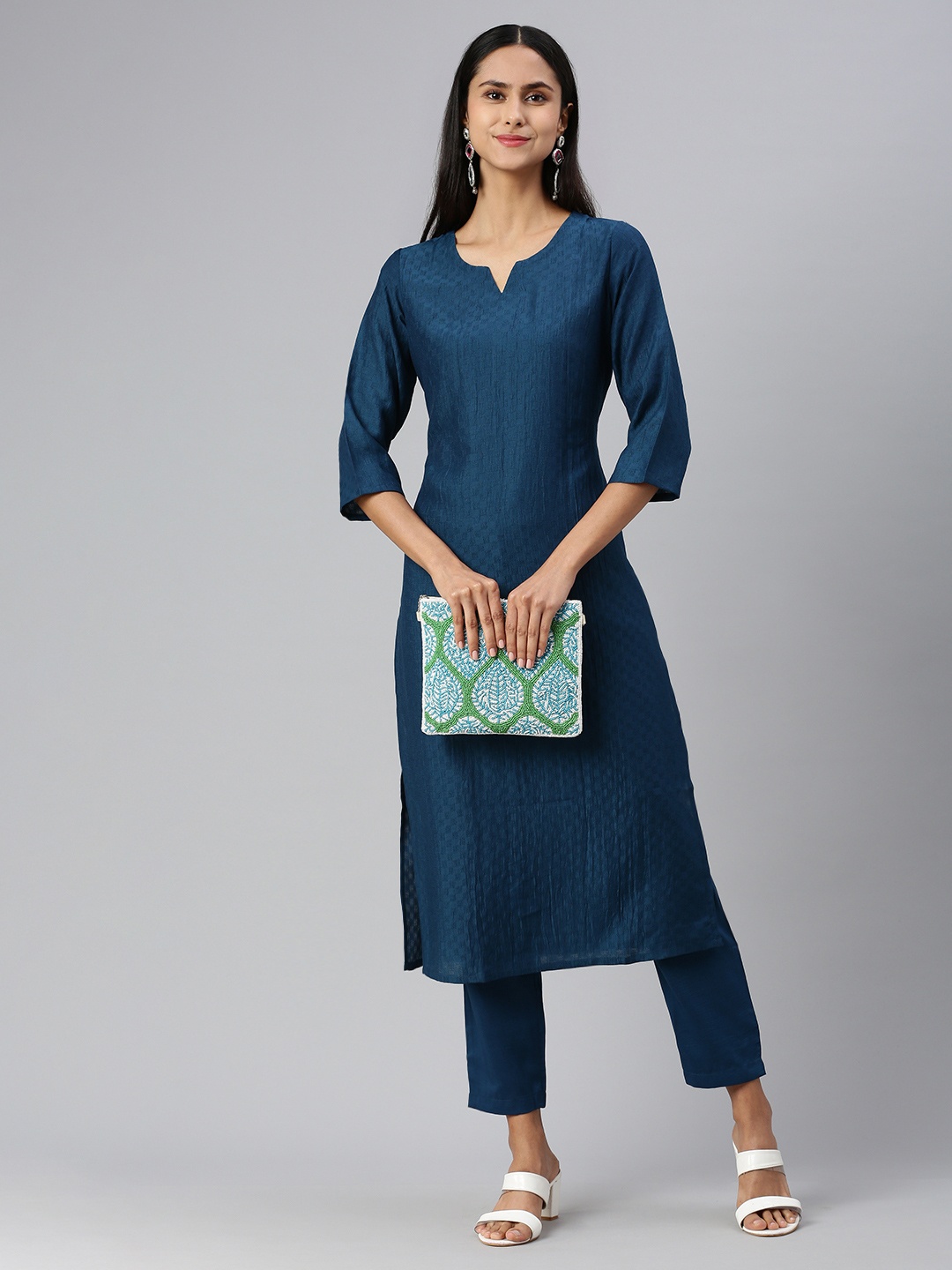 

Shaily Women Regular Kurta with Trousers, Teal